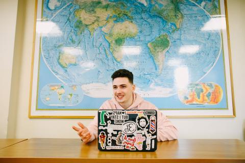 Student studying at laptop